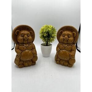 Pair Vintage Ceramic Tanuki Raccoon Dog Mugs Figurines Japan Lucky 7in
